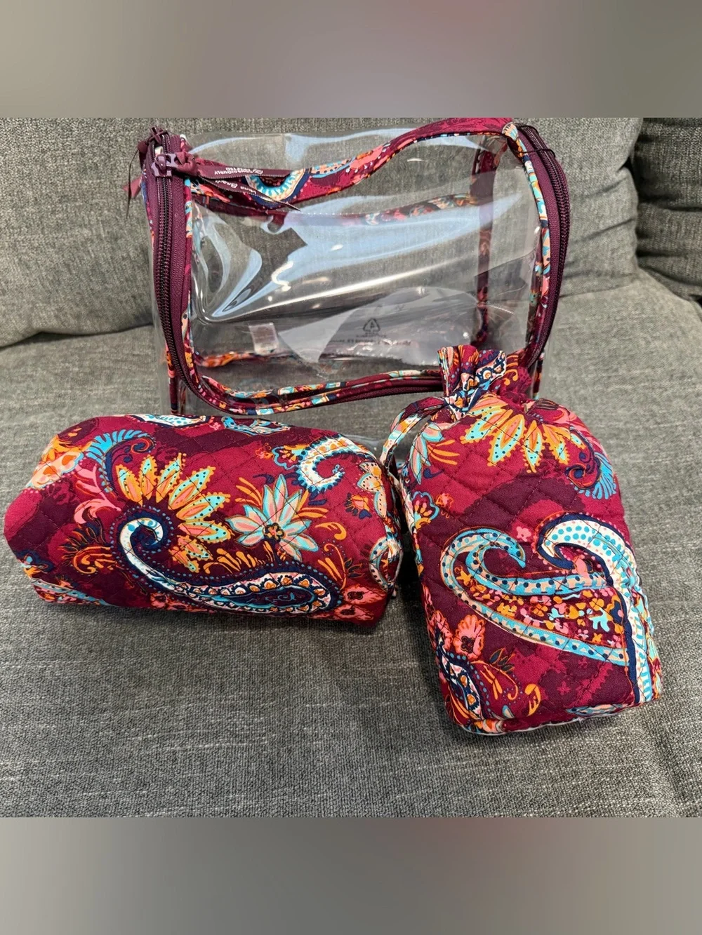 Vera Bradley Plum Floral Clear Travel Cosmetic Bag Set
